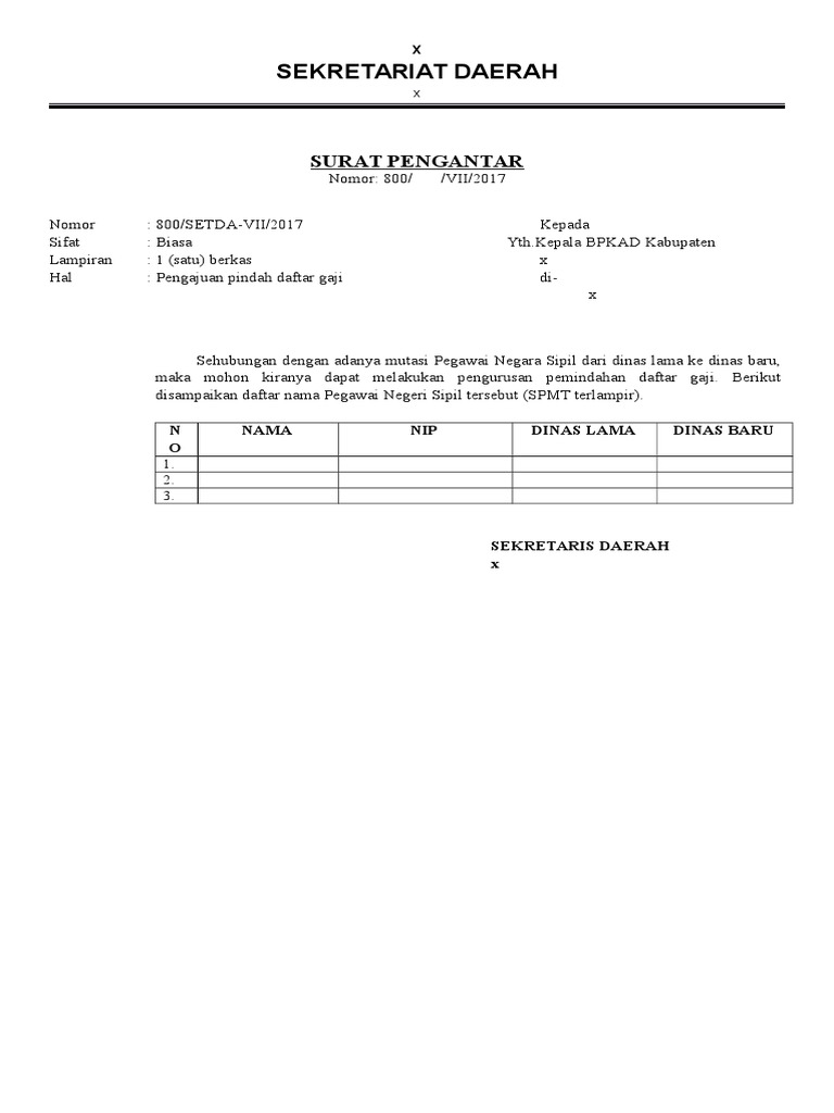 Surat Pengantar Pindah Gaji For Upload | PDF