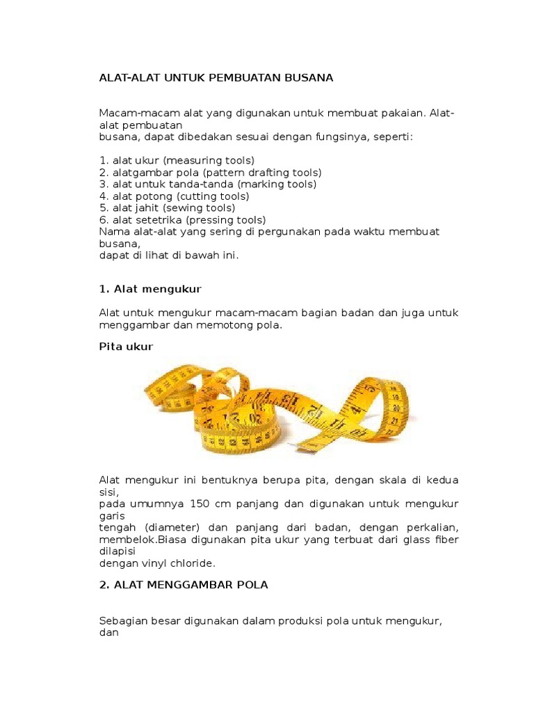 Alat Alat Untuk Pembuatan Busana Pdf