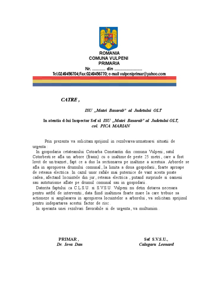 Adresa Inaintare ISU