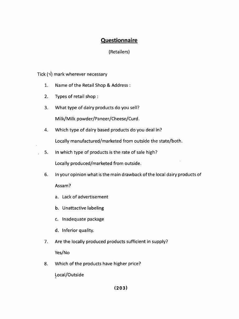 18 Questionnaire PDF Dairy Retail