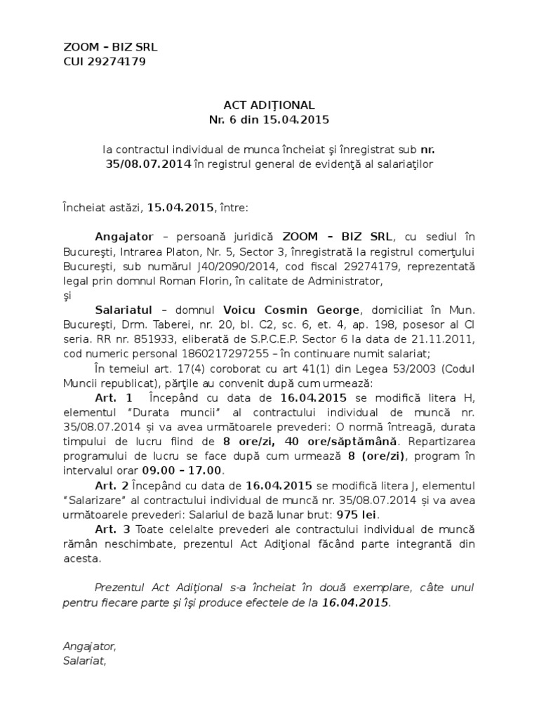Act. Aditional Norma Si Salariu | PDF