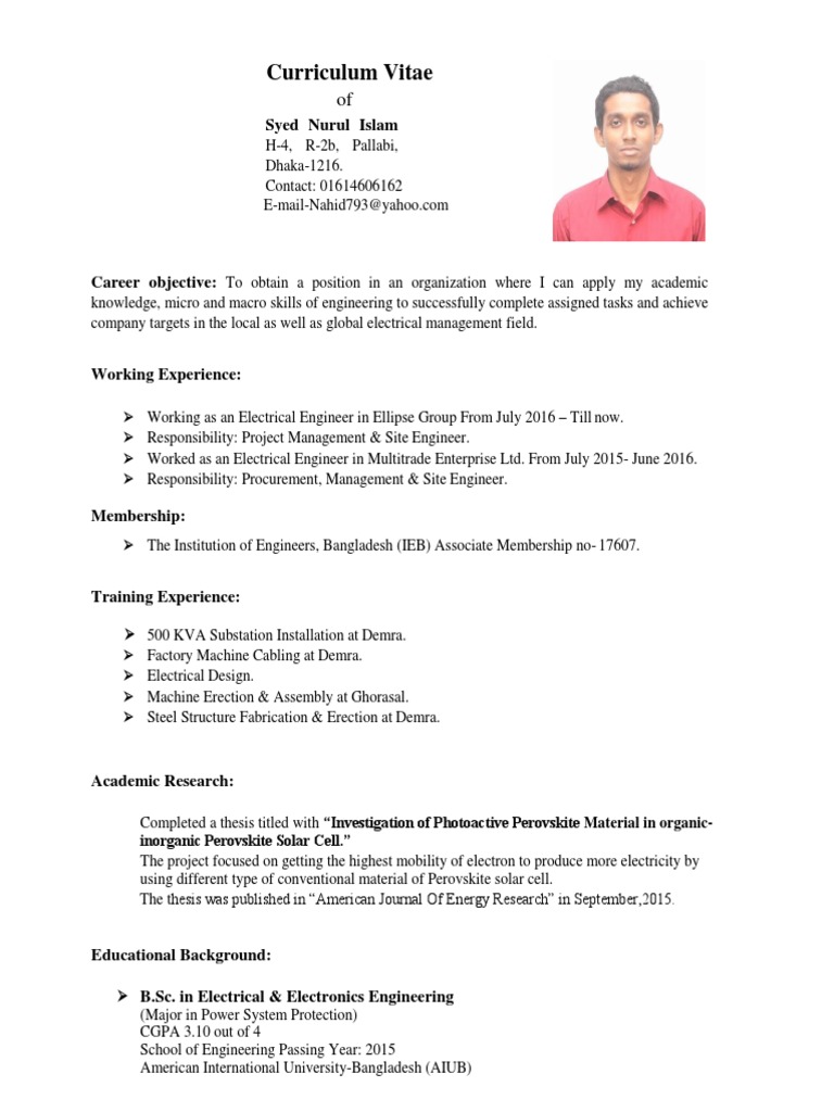 Cv Nahid Bangladesh Engineering