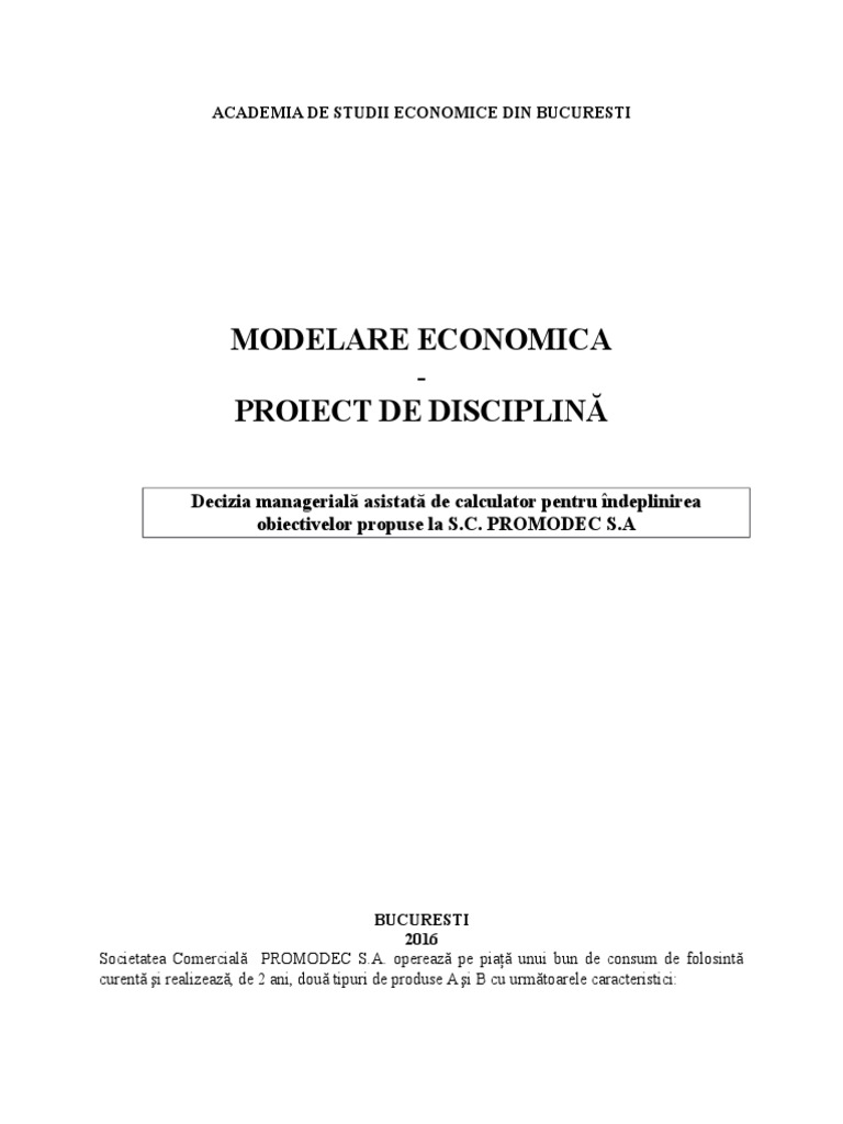 Proiect Modelare Economica | PDF