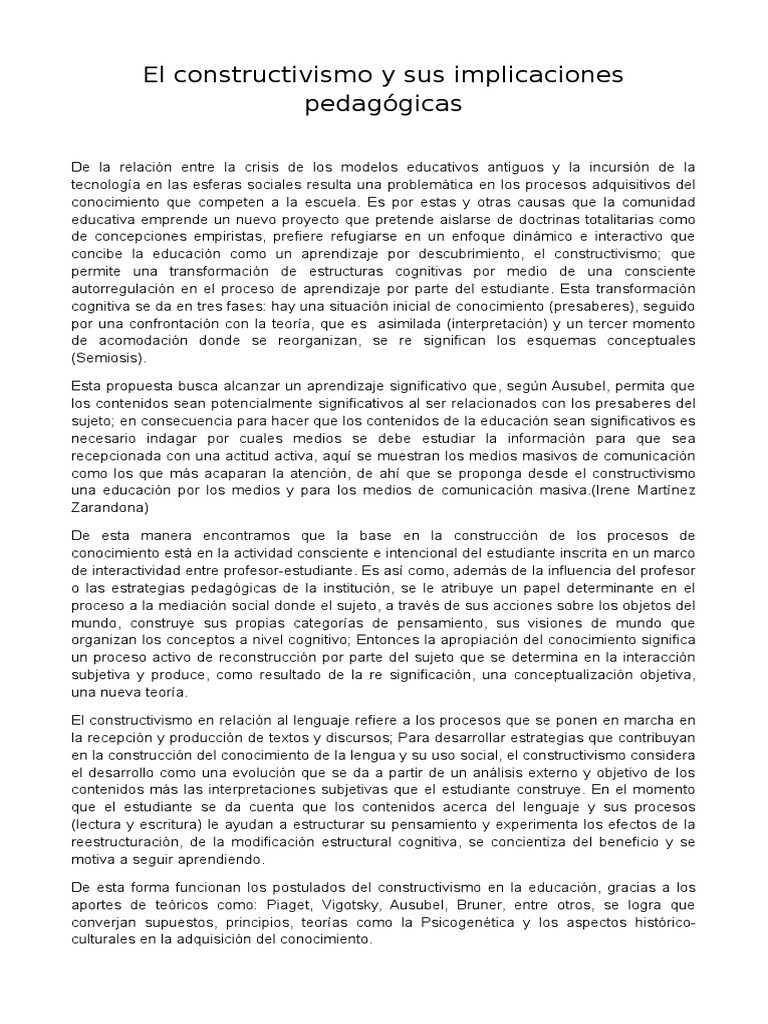 Implicaciones del Constructivismo en Educación | PDF | Constructivismo ...
