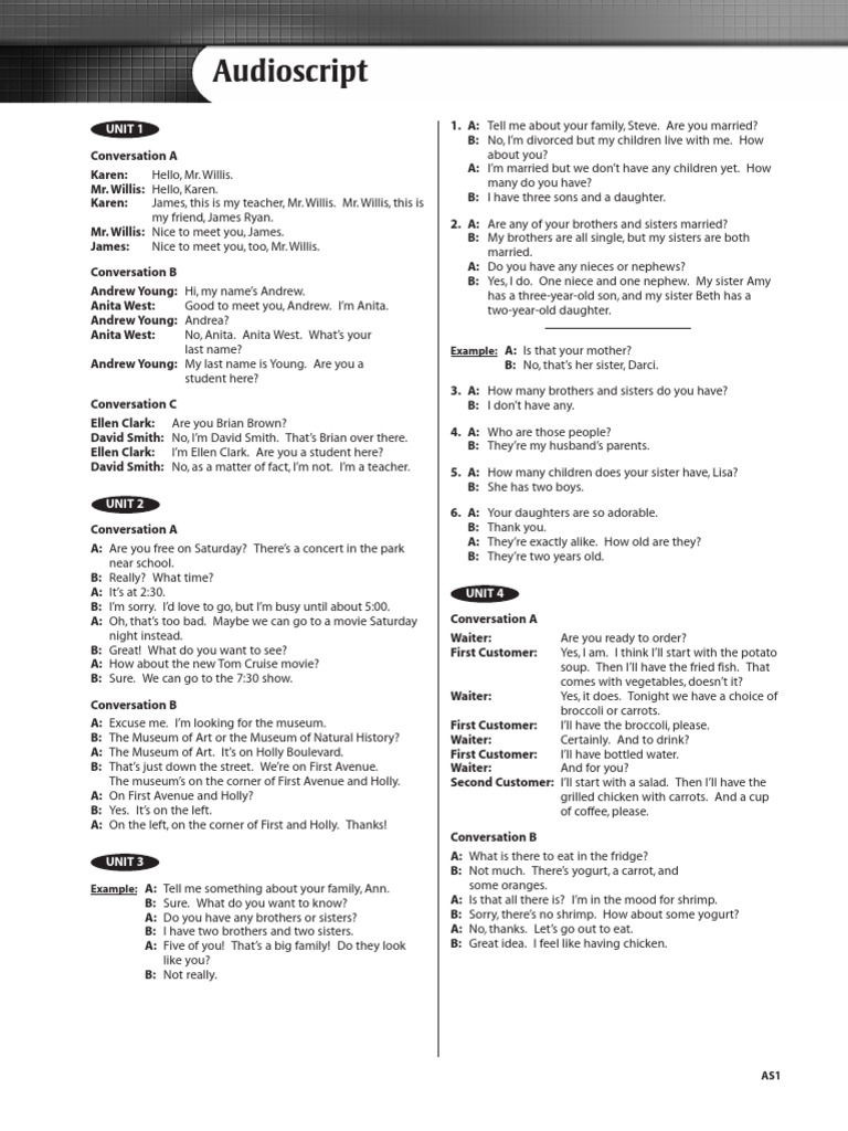 TOP NOTCH 1 Audioscript PDF Leisure