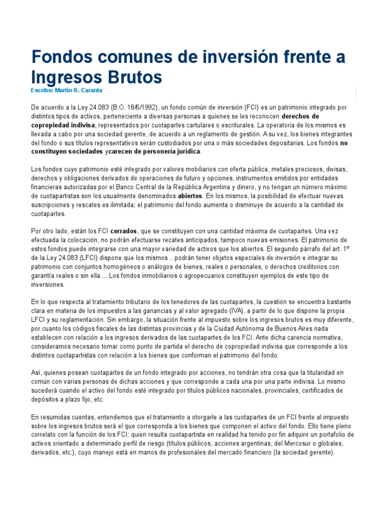 Fondos Comunes de Inversión Frente a Ingresos Brutos | PDF | Bienes ...