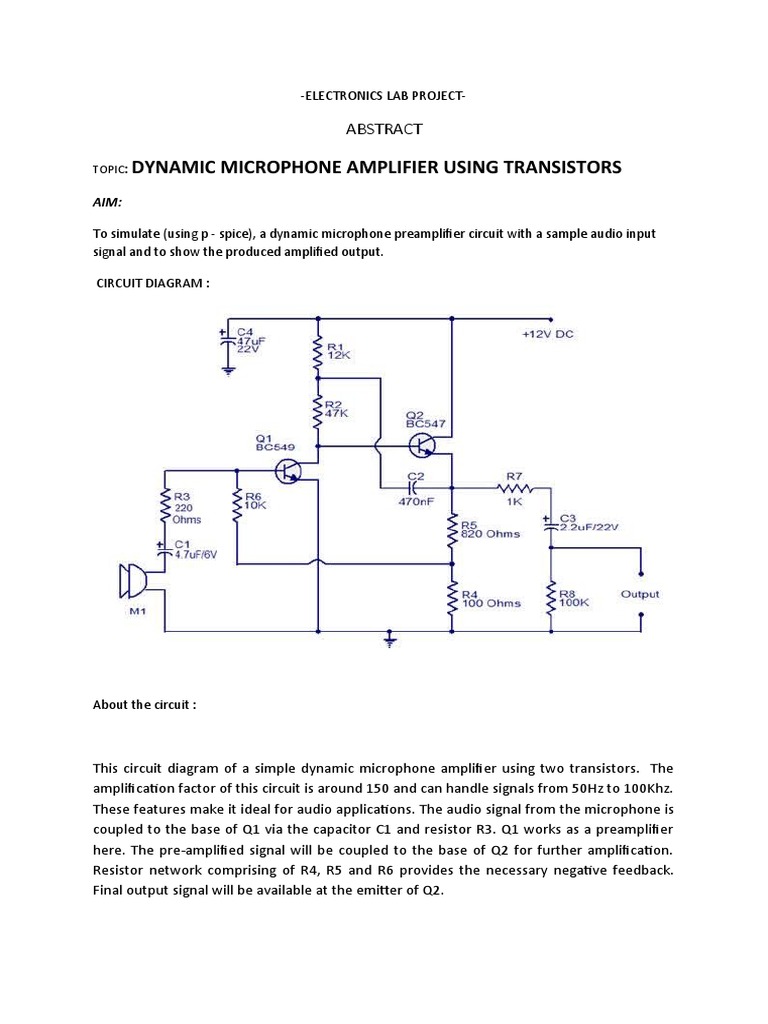 Dynamic Microphone Amplifier Circuit | PDF