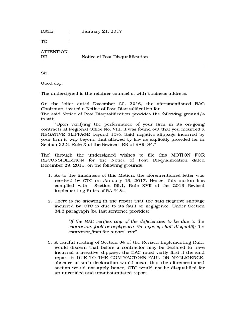 Motion for Reconsideration on Negative Slippage | PDF | Government ...