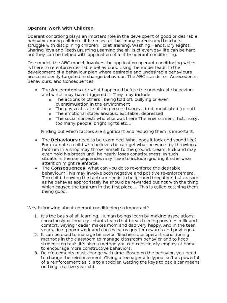 Operant Conditioning for Child Behavior | PDF | Behavior | Reinforcement