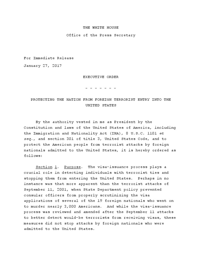Executive Order on Foreign Terrorist Entry | PDF | Social Science
