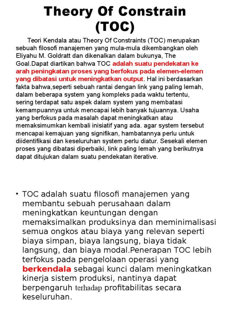 Teori Kendala Atau Theory of Constraints (TOC) Oke | PDF