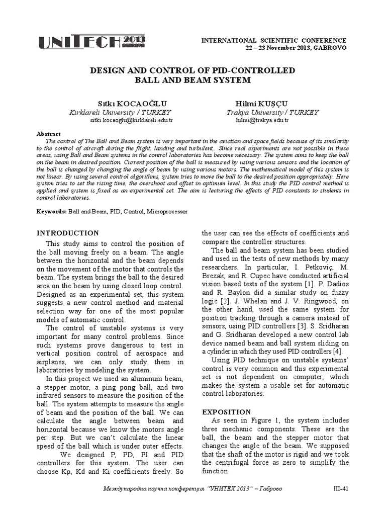 PID Control of Ball and Beam System | PDF | Electrical Engineering | Force