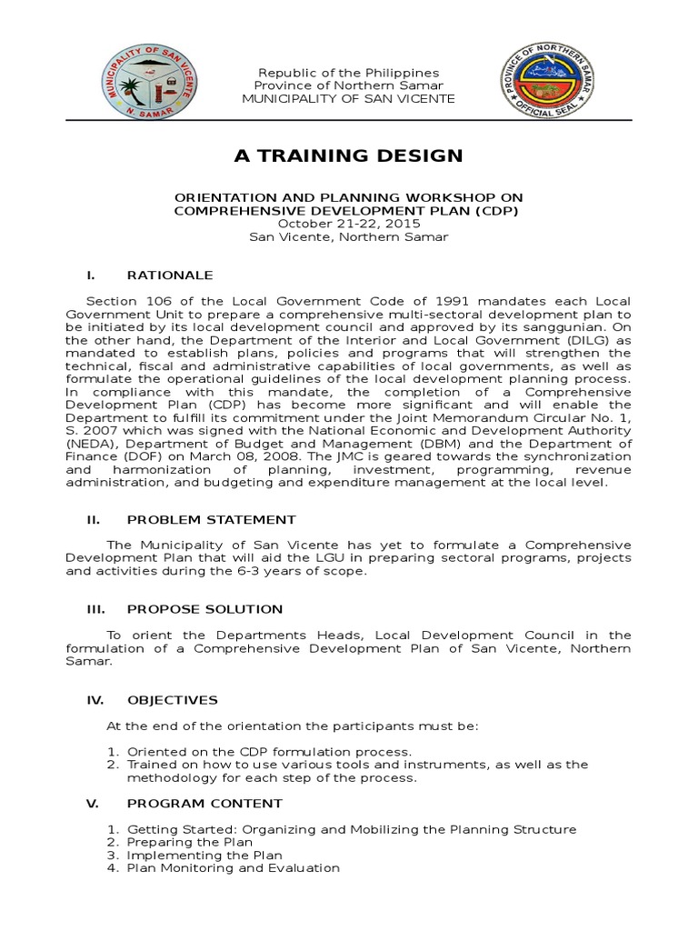 CDP Training Design Workshop Outline | PDF | Local Government | Government