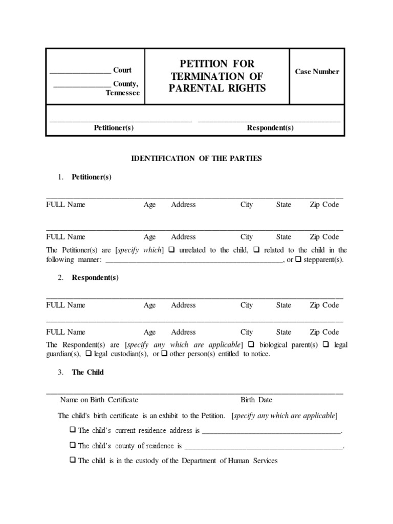 Parental Rights Termination Petition | PDF | Child Custody | Legal Guardian