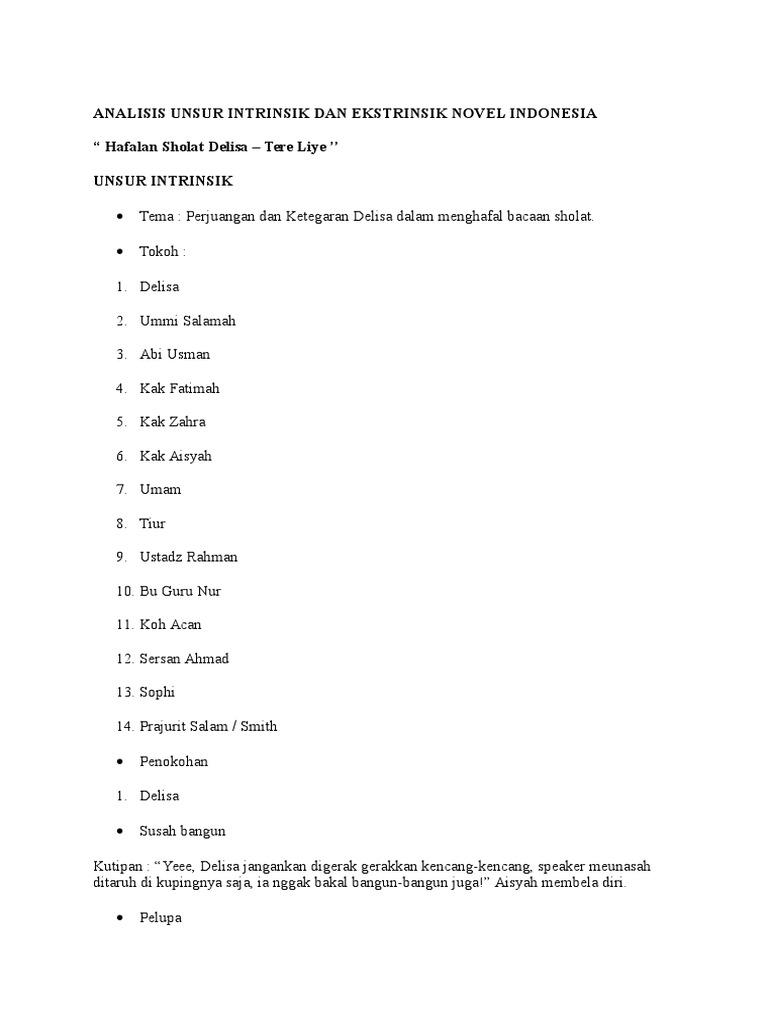 Analisis Unsur Intrinsik Dan Ekstrinsik Novel Indonesia