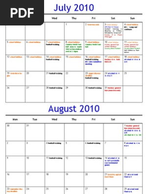 2010 Calendar Web | PDF | Sports | Team Sports