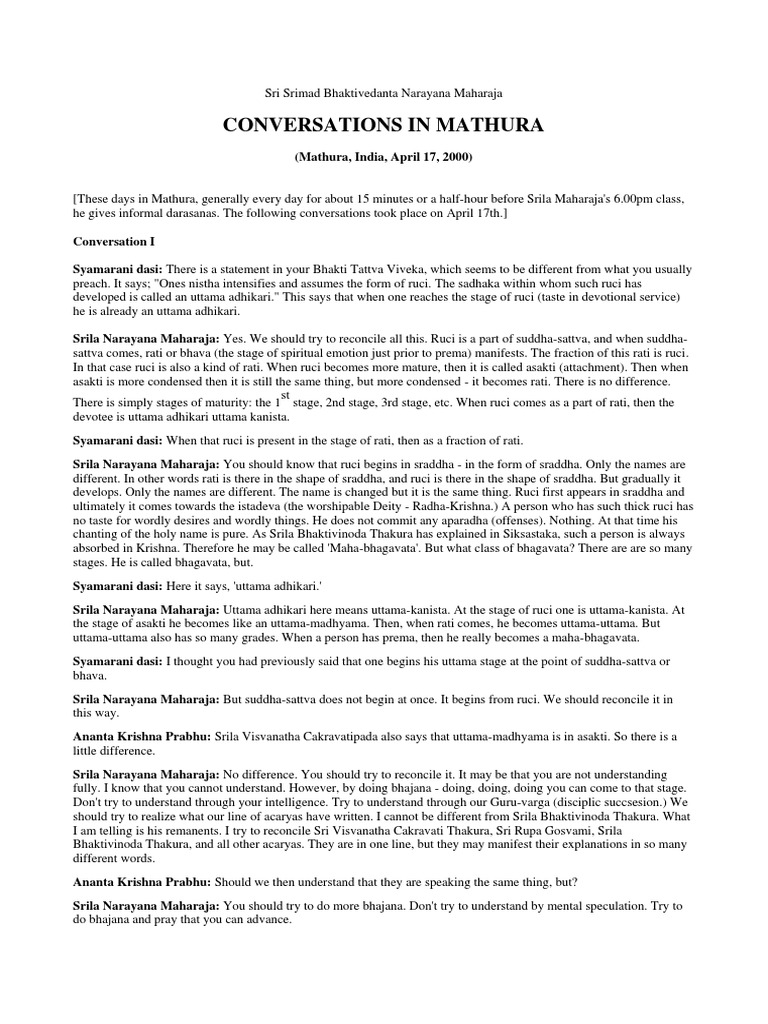2000-04-17 - Mathura - Conversations in Mathura | PDF | Bhakti | Indian ...