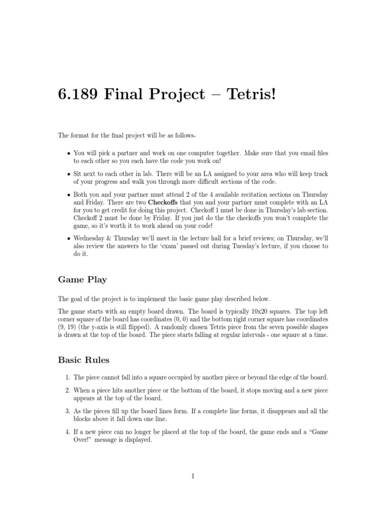 Tetris Final Project Guidelines | PDF | Computer Keyboard | Parameter ...