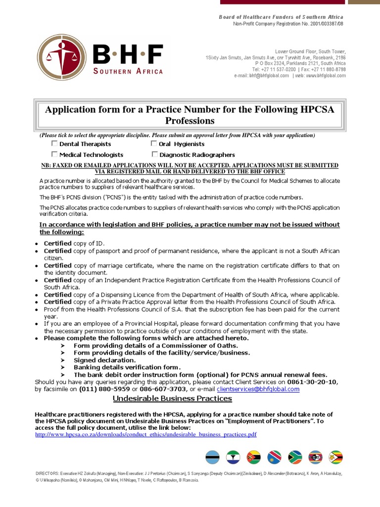 BHF Practice Number Application Guide | PDF | Notary Public | Cheque