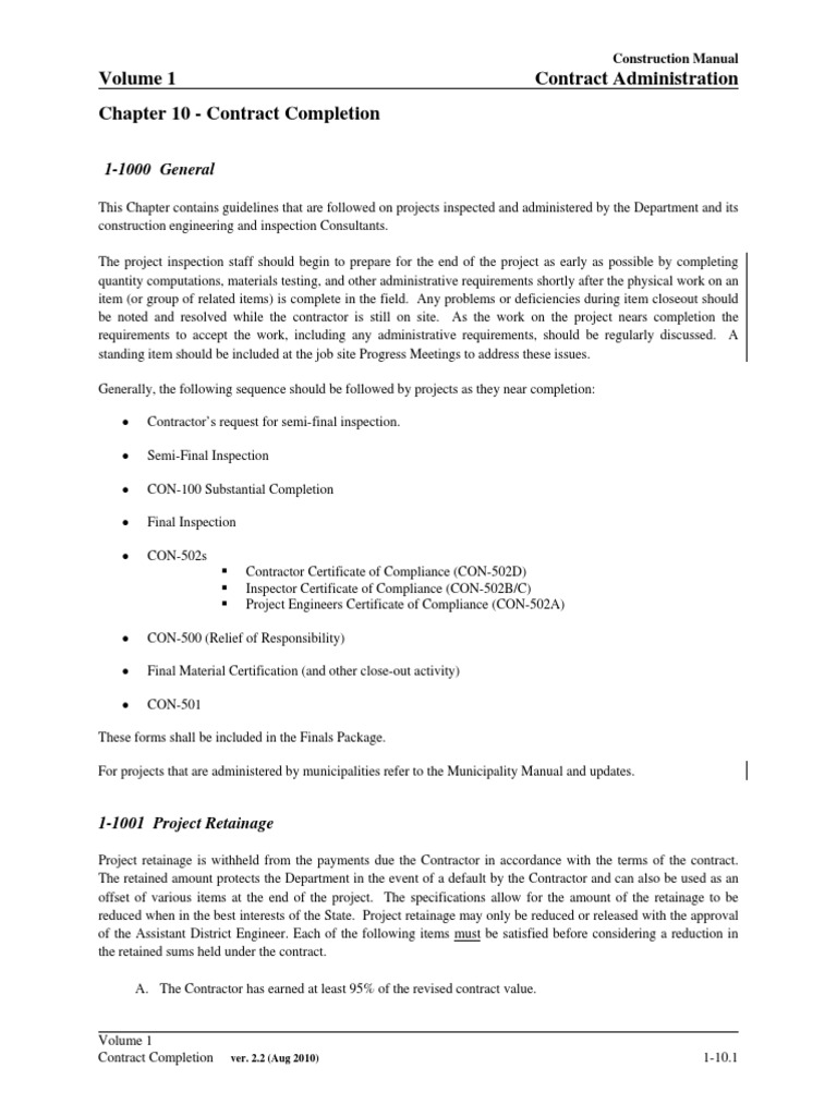 Contract Completion | PDF | General Contractor | Industries
