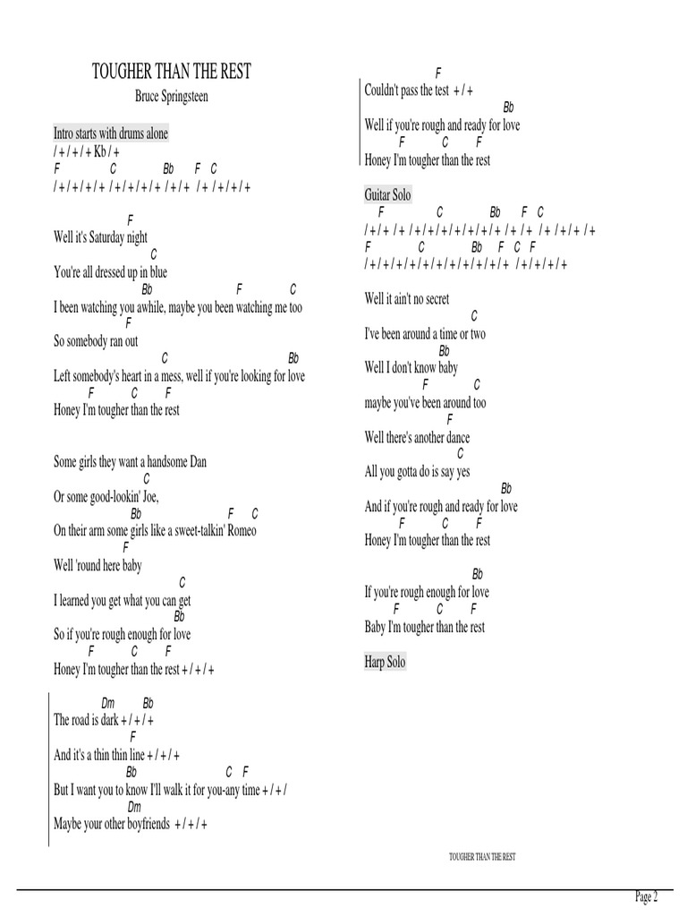 Amazing Lyrics For Tougher Than The Rest Pictures