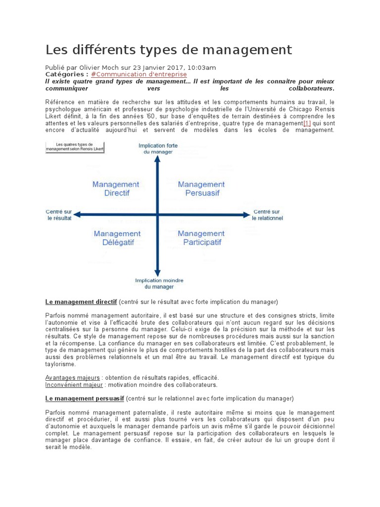 Types de management en entreprise | PDF | Recrutement | Ressources humaines