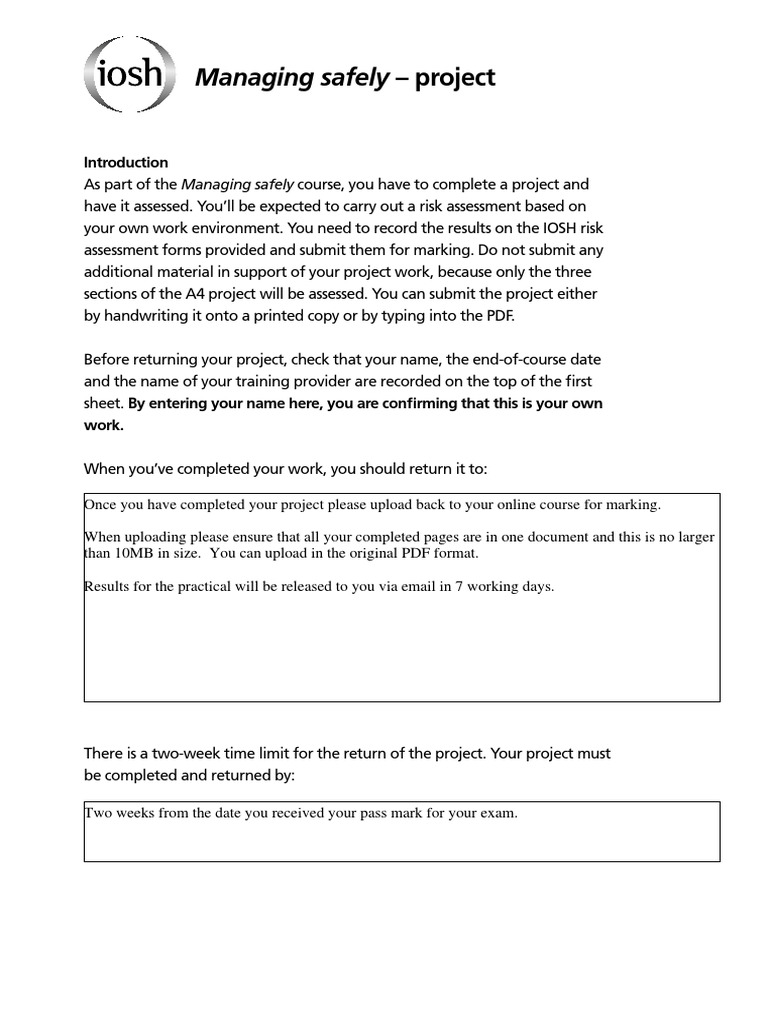 IOSH Managing Safely Project Guidelines | PDF | Risk Assessment | Risk