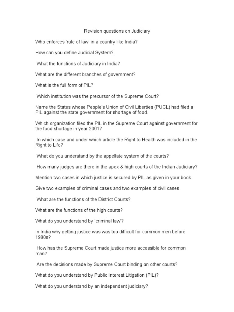 Judiciary Revision Questions and Answers | PDF