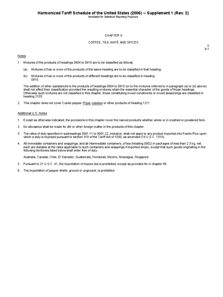Harmonized Tariff Schedule of The United States (2006) Supplement 1