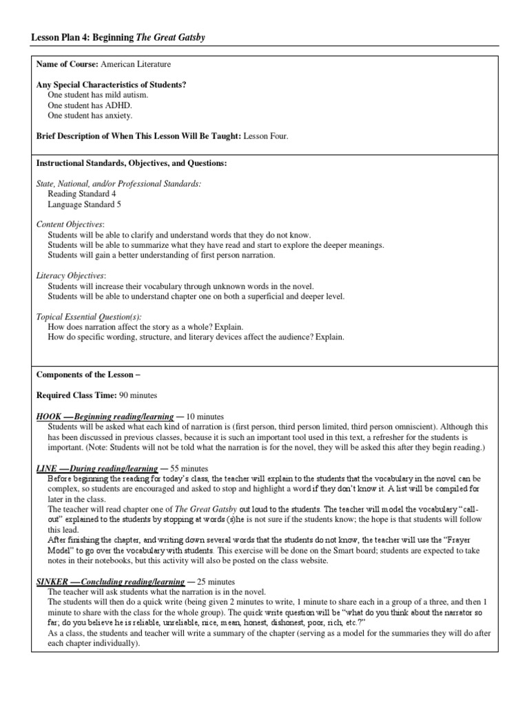 American Dream Unit - Lesson Plan 4 | Reading Comprehension | Narration