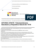 ISTORIA UITATĂ - Dezmembrarea Banatului și Republica Banat Din 1918