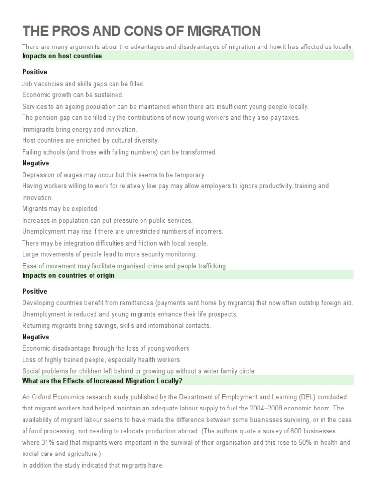 Migration: Pros and Cons Explained | PDF | Migrant Worker | Human Migration