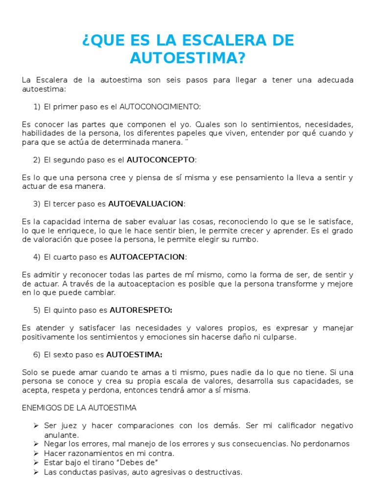 Escalera de la Autoestima: 6 Pasos Clave | PDF | Relaciones personales ...