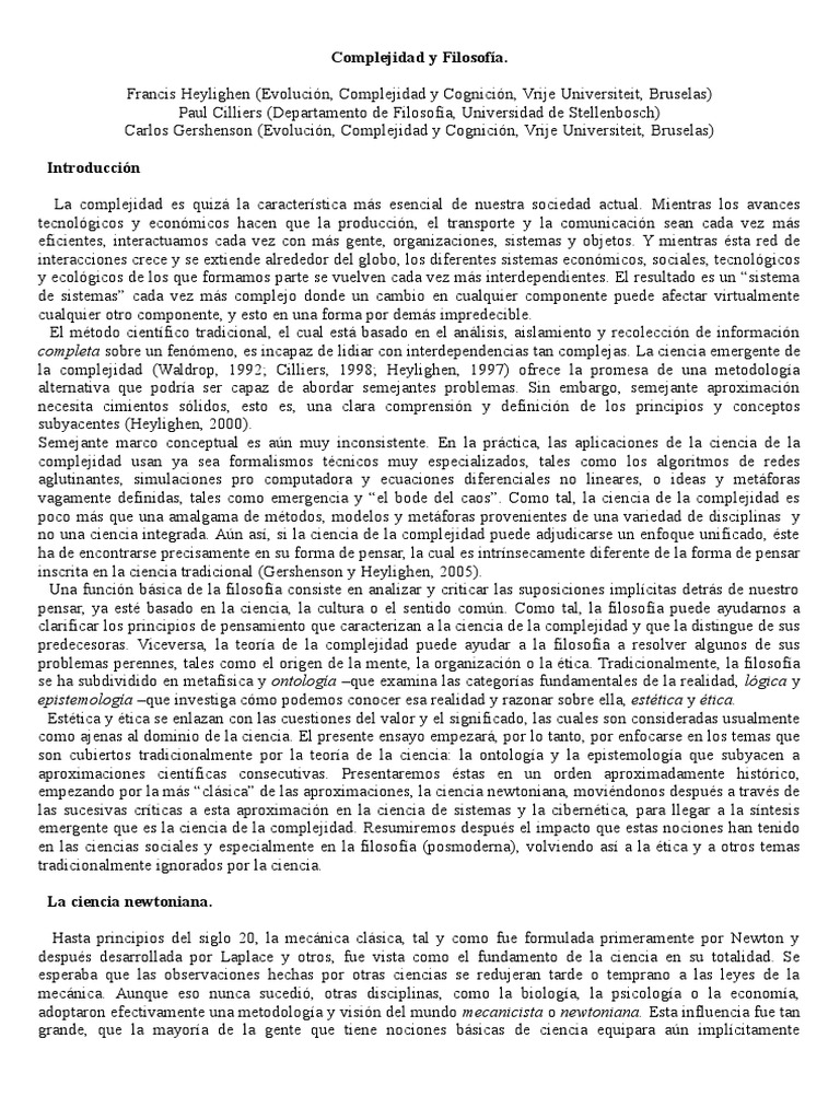 La Complejidad PDF Complejidad Science