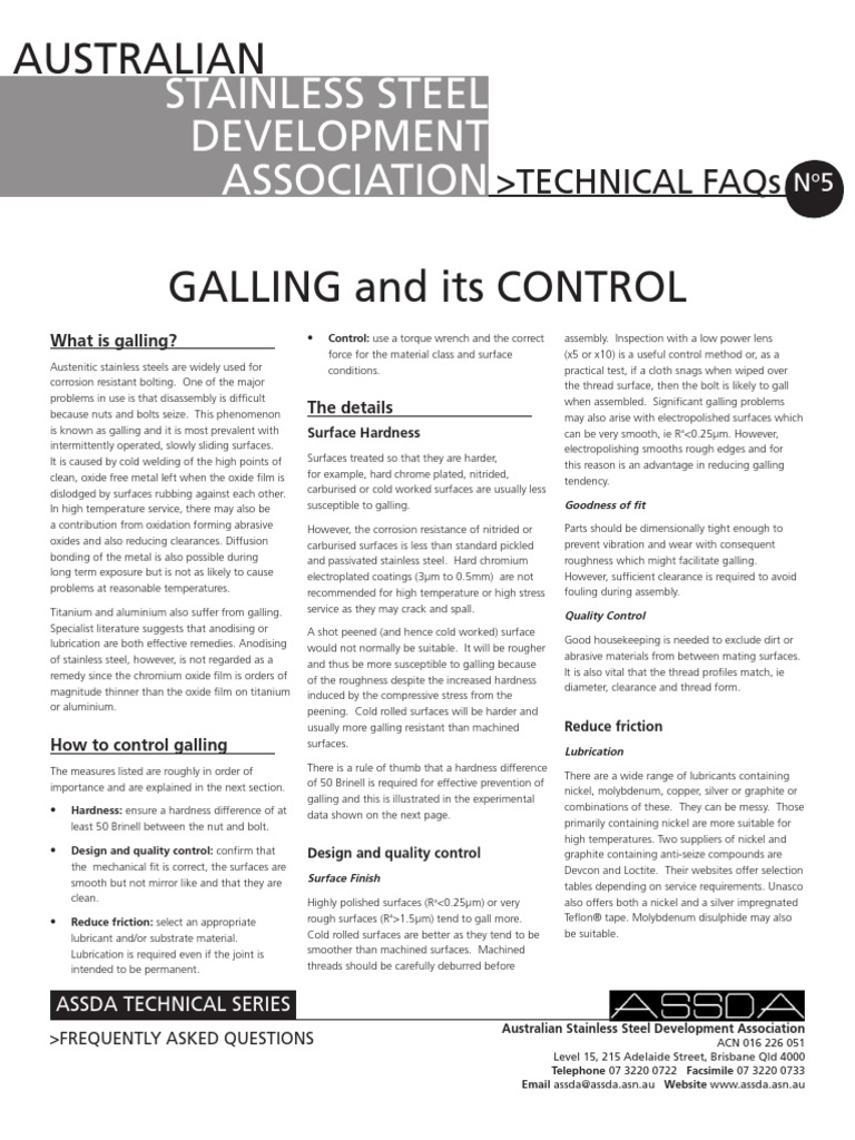 Galling Facts Corrosion Stainless Steel