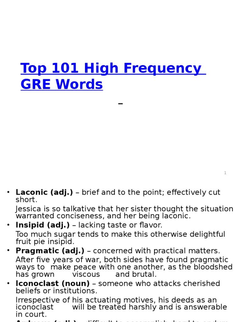 Top 101 High Frequency GRE Words PDF Adjective