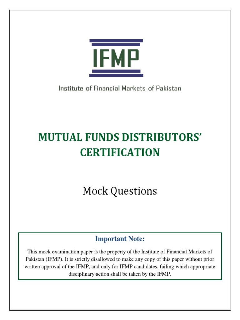 IFMP Mutual Funds Distributors Certification Mock Examination Mutual