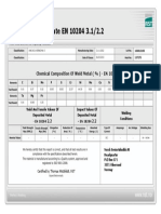 Inspection Certificate EN 10204 3.1/2.2: Chemical Composition of Weld Metal (%) - EN 10204