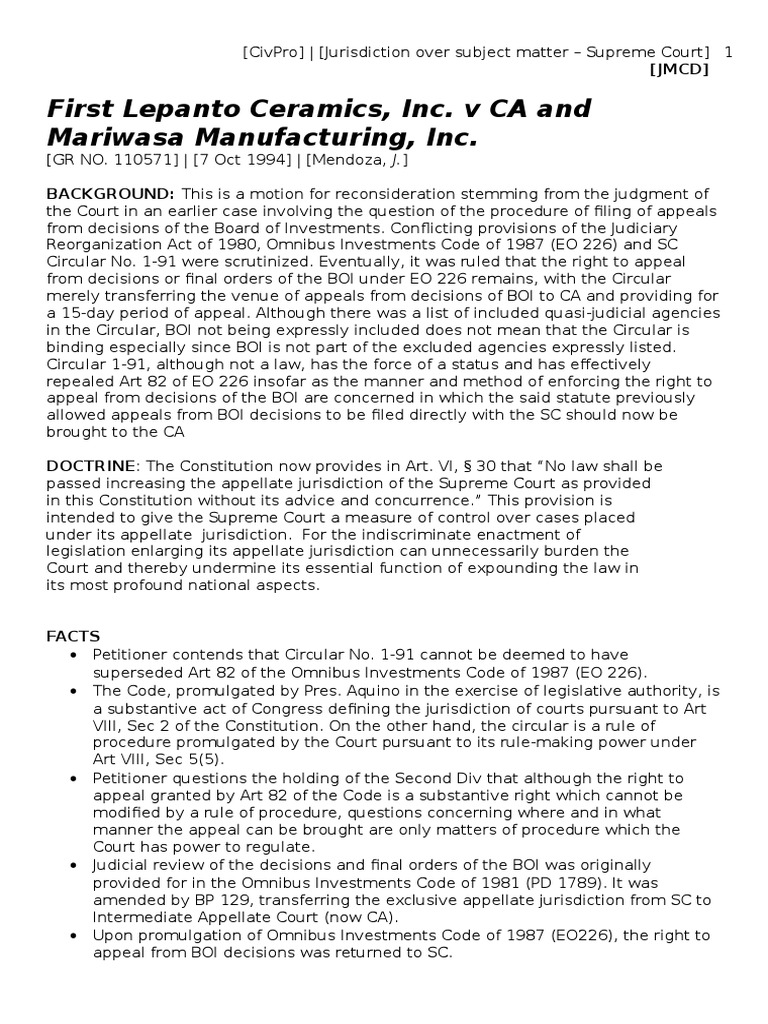 First Lepanto V CA PDF Jurisdiction Supreme Courts