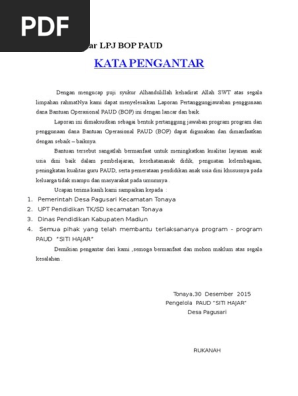Contoh Kata Pengantar Laporan Pertanggung Jawaban Bop Paud Blog Sekolah