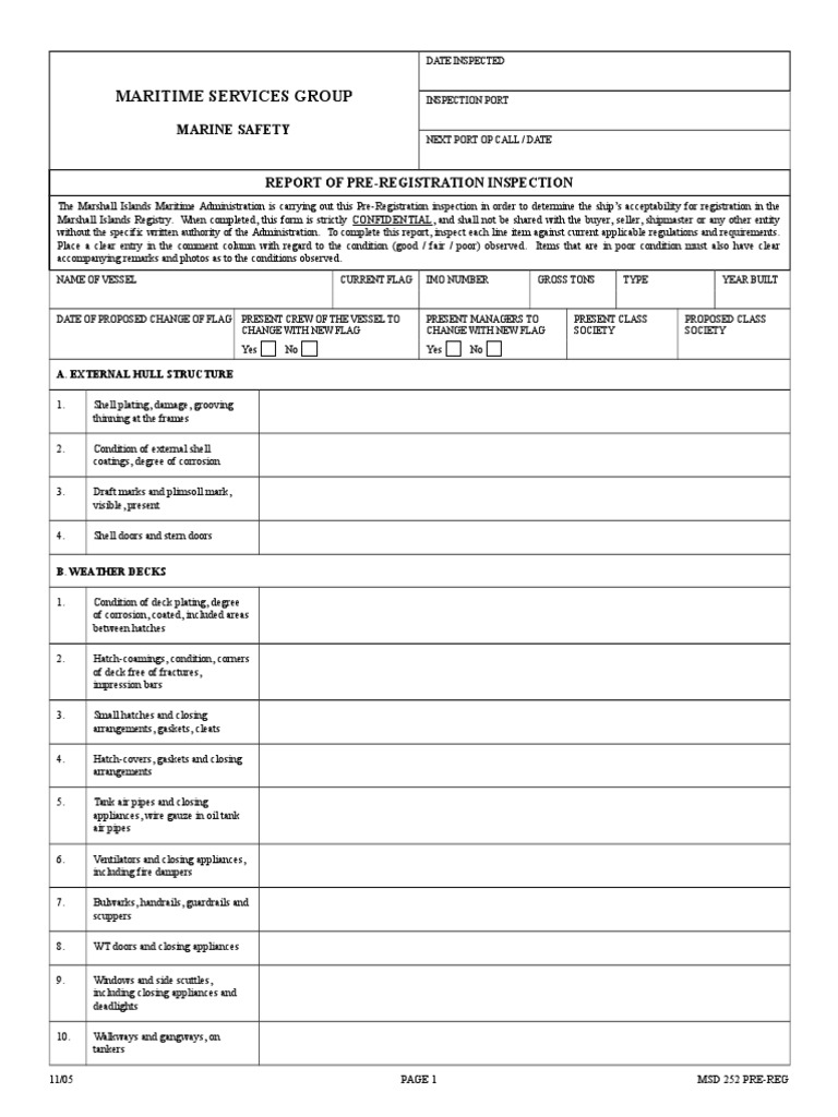 Pre-Registration Ship Inspection Report | PDF | Firefighting | Oil Tanker