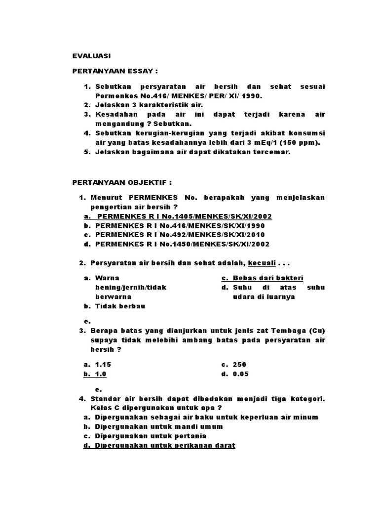 Pertanyaan Mengenai Air Bersih