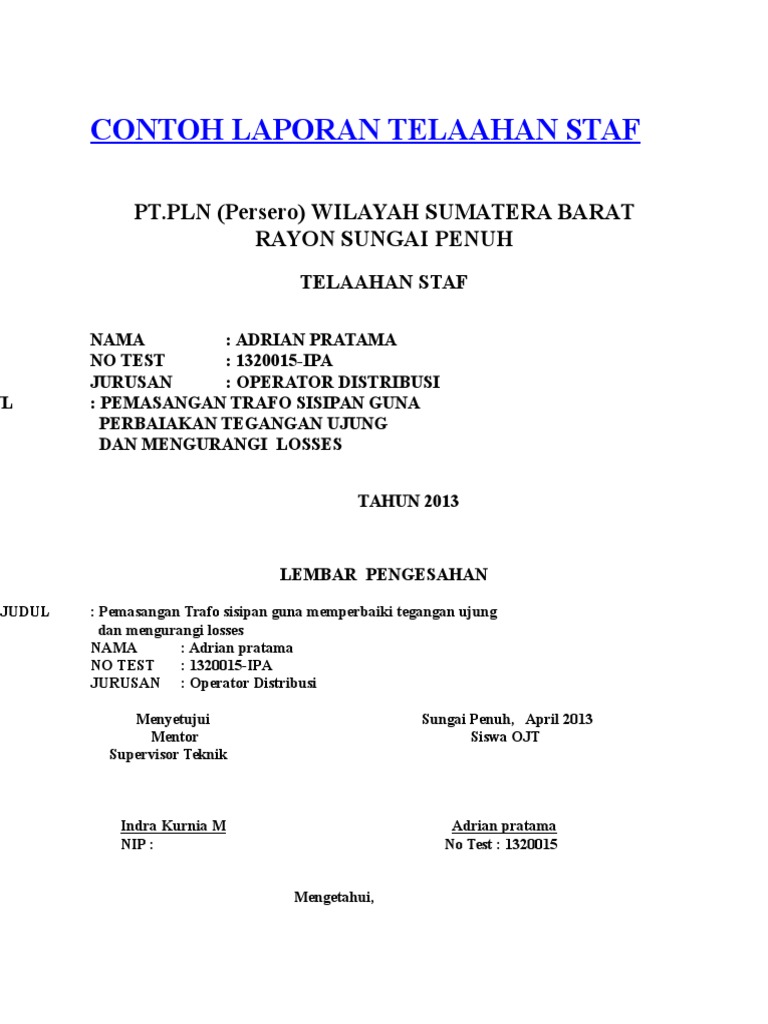 Contoh Laporan Telaahan Staf