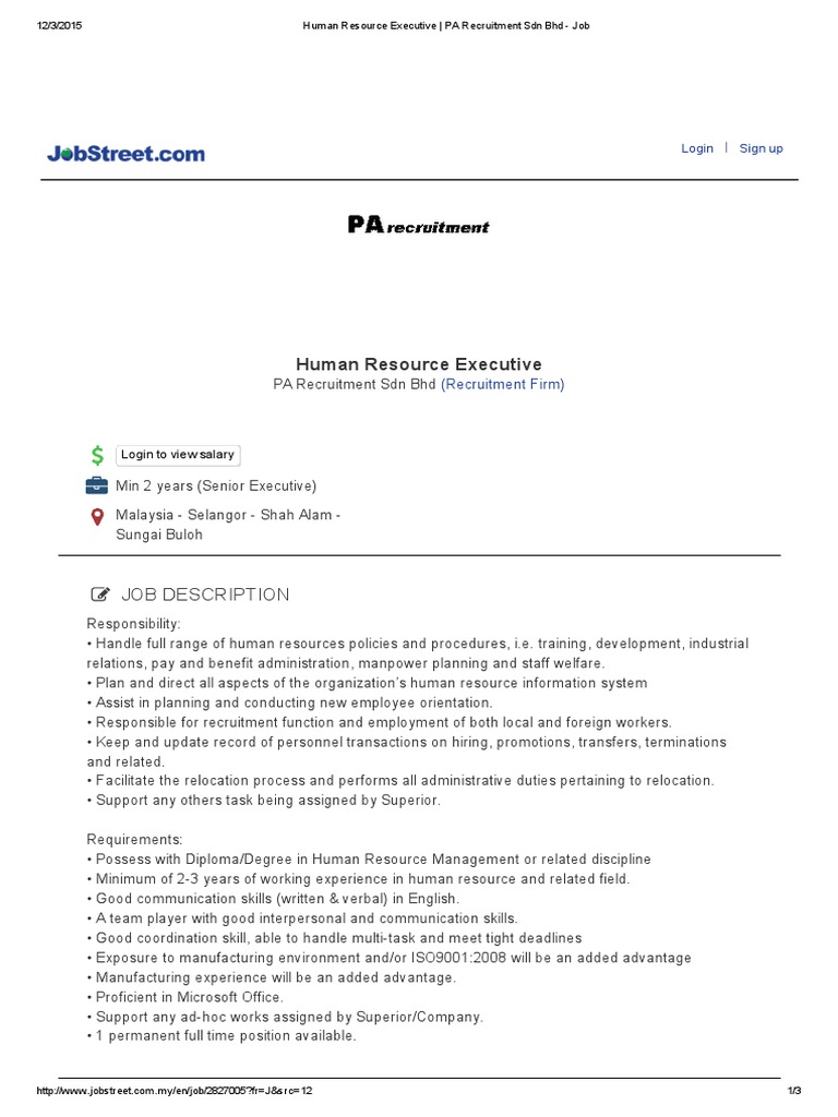 Human Resource Executive Pdf Recruitment Human Resource Management