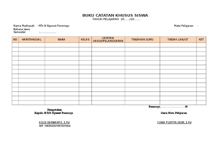 Buku Catatan Khusus Siswa
