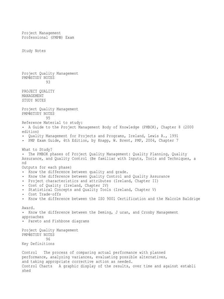 PMP Study Notes | PDF