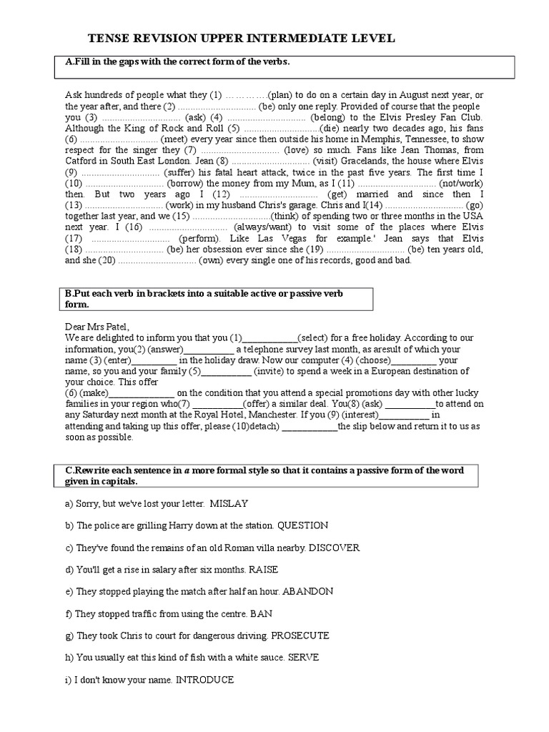 Upper Intermediate Tense Revision Exercises | PDF