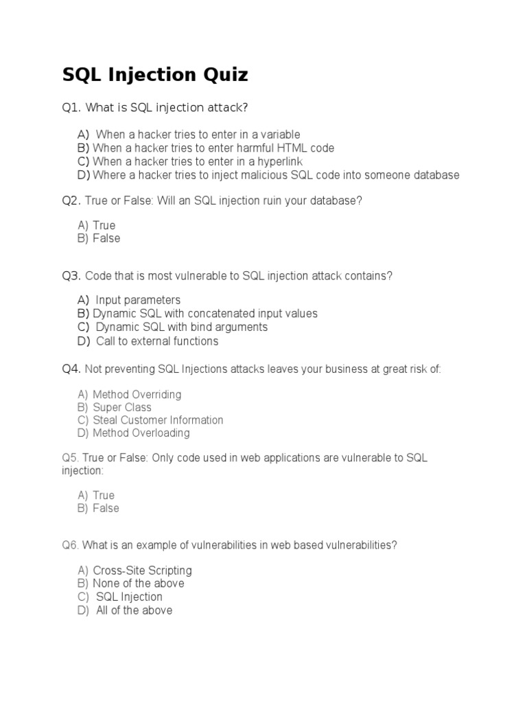 SQL Injection Quiz | PDF | Information Technology | Areas Of Computer ...