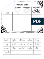 Vowel Sort: Short Vowel A Long Vowel A Short Vowel I Long Vowel I