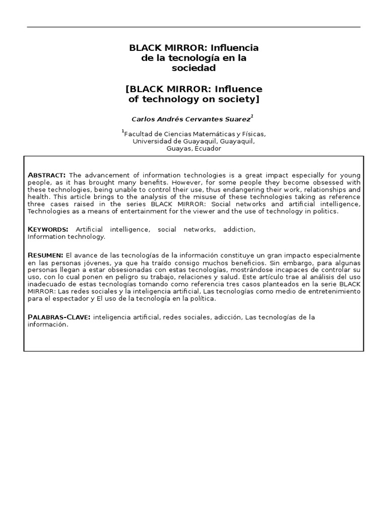Black Mirror - Influencia de La Tecnología en La Sociedad | PDF ...
